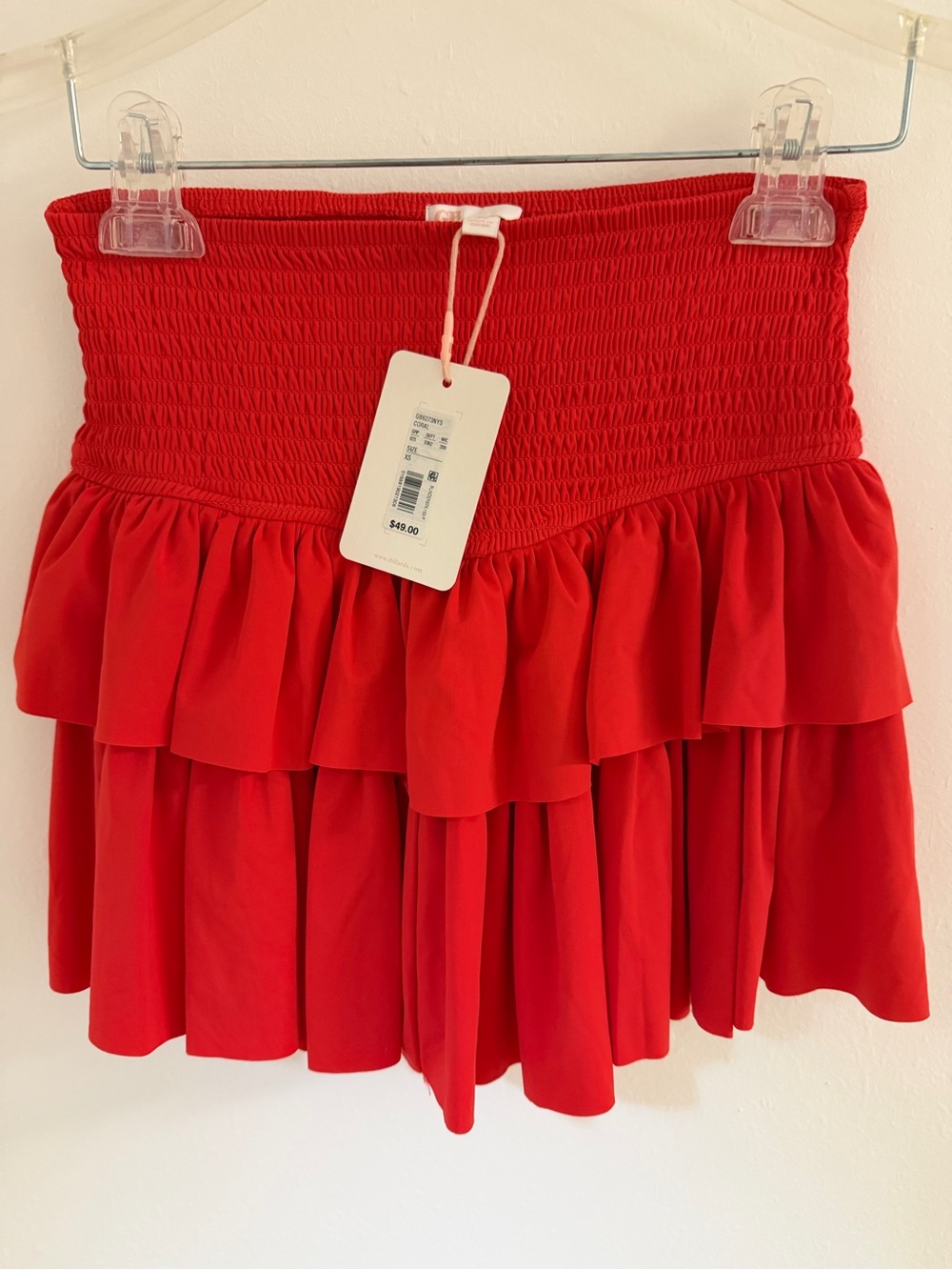 NWT GB Coral Red Smocked Tiered Mini Skirt